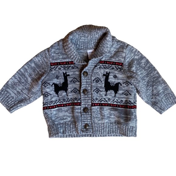Old Navy Baby Jacquard LLama Grandpa Style Fisherman Fair Isle Cardigan-3-6 mos - Picture 1 of 12